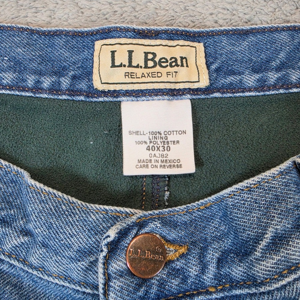 LL Bean Fleece Lined Jeans Mens 40x30 Blue Relaxed Fit Denim Winter Rugged Pants - Picture 3 of 9